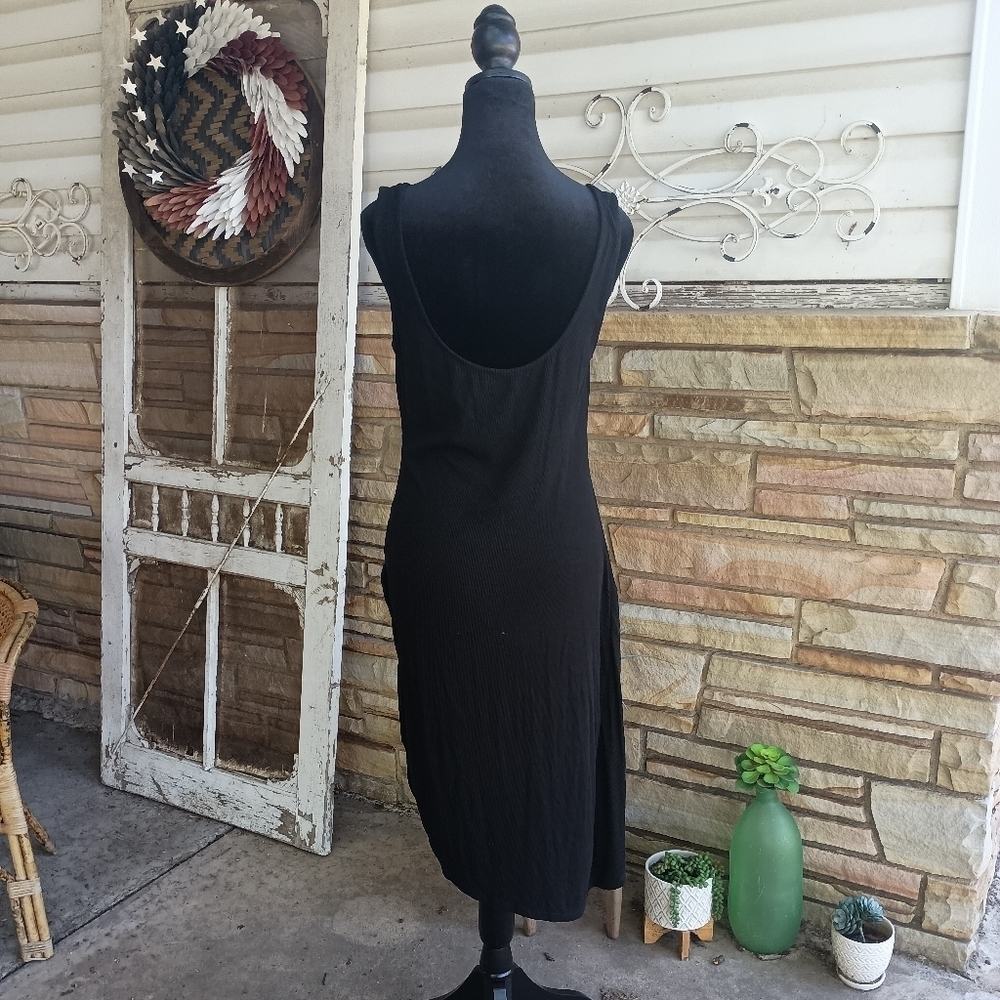 NWOT Bebe Black Midi Dress with Gold Accents_Large - Picture 6 of 8